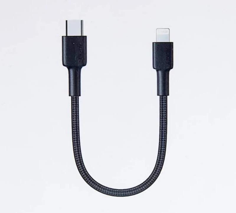Aukey CL12B Braided Nylon USB-C to Lightning Cable-18cm - كابل